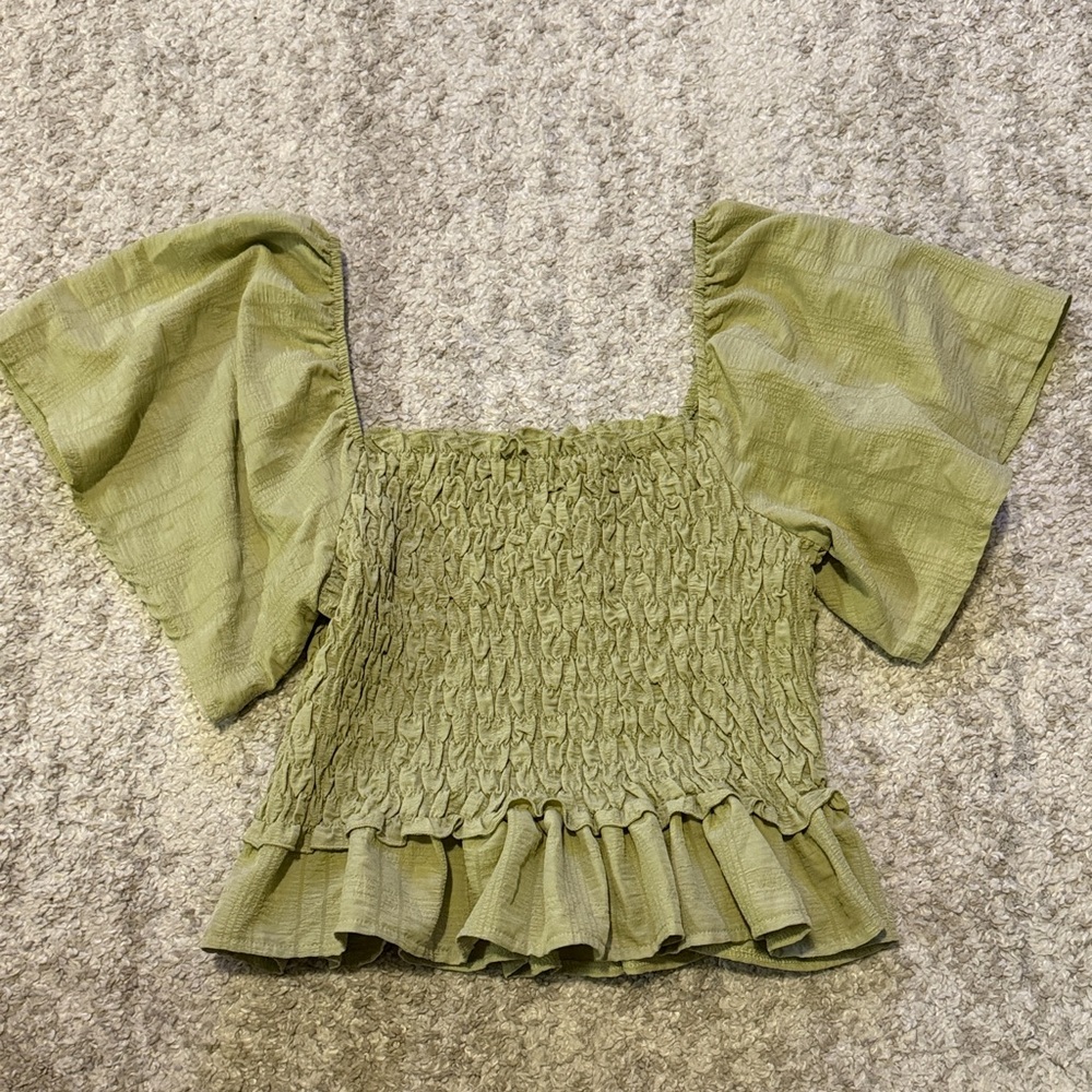 SHEIN Olive Green Smocked Blouse